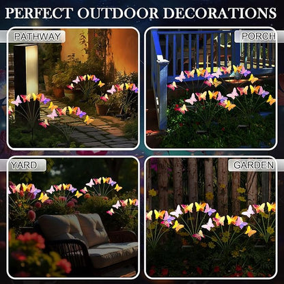 4 Pack Solar Butterfly Lights Outdoor Garden, 6 Head Solar Swaying Pathway Stake Lights Waterproof for Yard Lawn Patio Walkway Landscape Decor