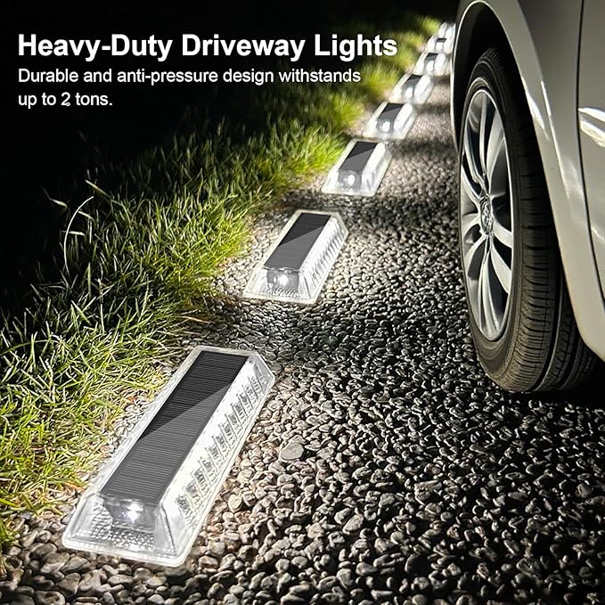 Lacasa Solar Driveway Lights 8 Pack, White LED Outdoor Deck Dock Lights, Auto ON/Off at Dusk, Waterproof Step Pathway Marker Light for Stairs, Sidewalk, Garden, Yard
