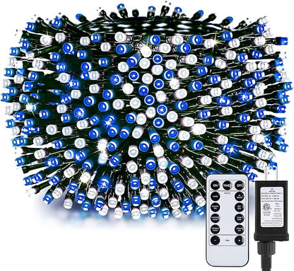 Minetom 328 Ft 1000 LED Christmas Tree Lights Outdoor Indoor String Lights with 8 Modes Waterproof Twinkle Xmas Light with Remote, Plug in Rice Lights for Tree Christmas Decorations, Blue & Cool White