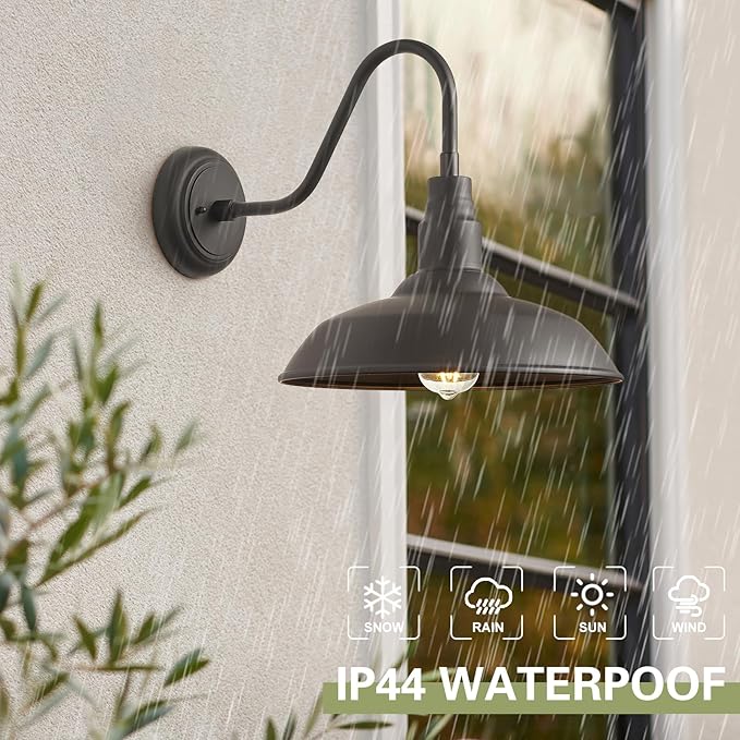 14in Dome Outdoor Gooseneck Lights for Barn, Dark Bronze Exterior Farmhouse Light Fixture with Wall Mount, Outside | Lumora