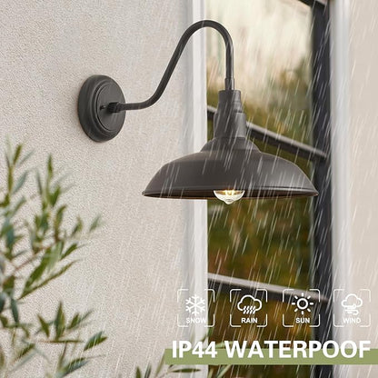 2 Pack Outdoor Barn Farmhouse Light with 14in Dome, Exterior Gooseneck Lights Fixture for House, Dark Bronze Outside Wall Mount for Porch, Patio, Entryways