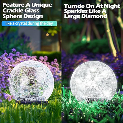 Cracked Glass Outdoor Solar Lights Landscape Garden Ball Lights, Garden Solar Ball Lights Waterproof (White, 10cm)