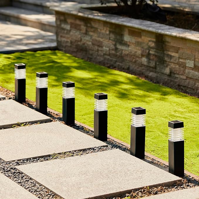 Glitzhome Solar Ground Lights Outdoor Waterproof 6 Pack Pillar Solar Powered Garden Lights for Walkway Yard Backyard Lawn Landscape Decorating