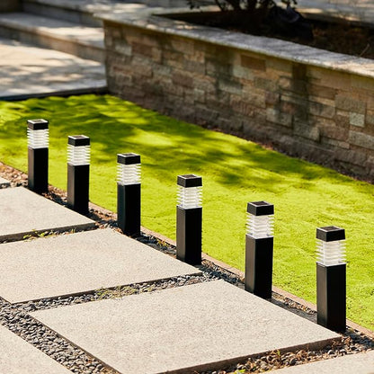 Glitzhome Solar Ground Lights Outdoor Waterproof 6 Pack Pillar Solar Powered Garden Lights for Walkway Yard Backyard Lawn Landscape Decorating