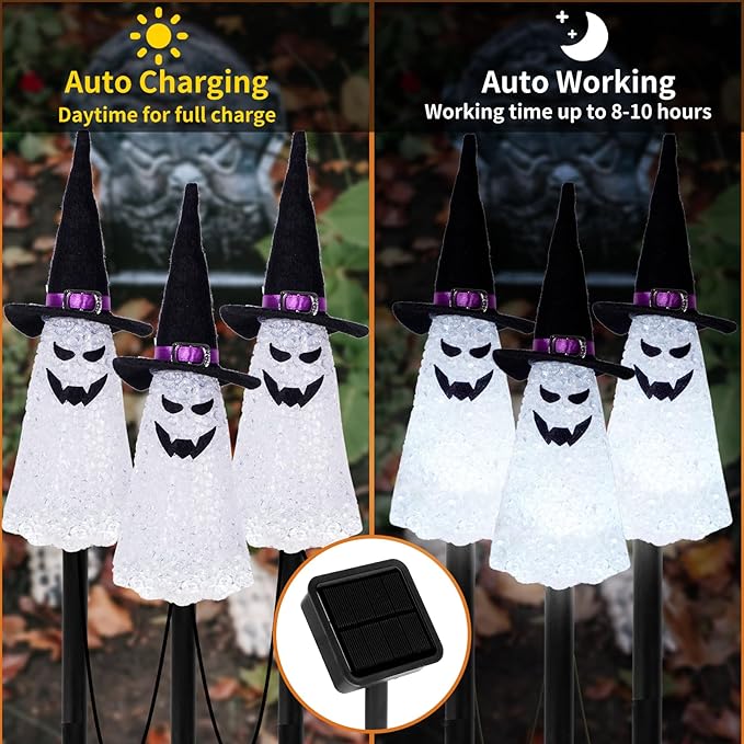 LIGHTSHINE 3PCS Ghost Solar Halloween Decorations, Solar Landscape Pathway Lights, Garden Stakes Light, Outdoor | Lumora