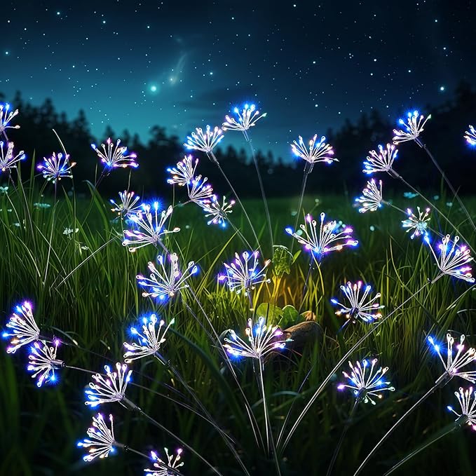 Solar Garden Lights, Firework Starburst Ground Plug Lights 2 Packs, 160 LED Solar Powered Waterproof Firefly Light for Outdoor Garden, Patio, Yard, Flowerbed Decor, Colorful