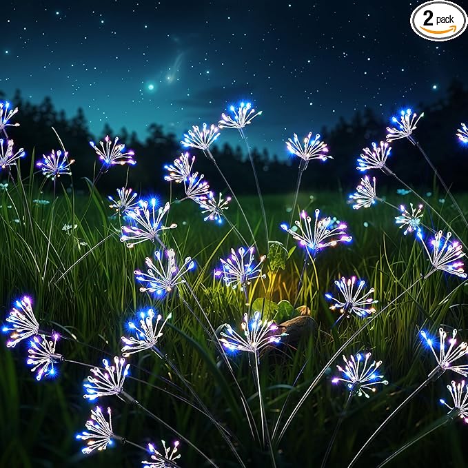 Solar Garden Lights Outdoor Waterproof Decorative, 2 Pcs 160LED Solar Swaying Starburst Firework Lights for Yard Lawn Patio Pathway Walkway, 8 Lighting Modes, Christmas Wedding Party Gift (Colorful)