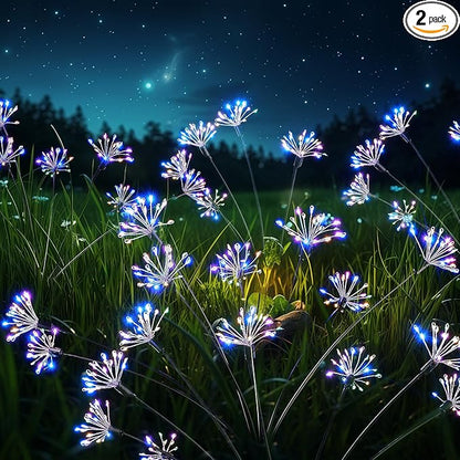 Solar Garden Lights Outdoor Waterproof Decorative, 2 Pcs 160LED Solar Swaying Starburst Firework Lights for Yard Lawn Patio Pathway Walkway, 8 Lighting Modes, Christmas Wedding Party Gift (Colorful)