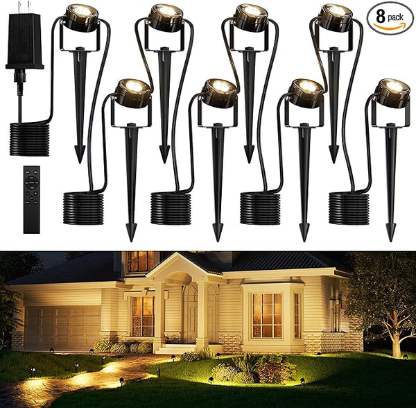 JACKYLED 8-Light LED Low Voltage Landscape Lighting, 9W Outdoor Spot Lights with Adapter, 3000K Warm White, ON/Off | Lumora