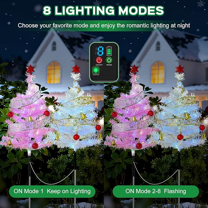 4 Pack Solar Christmas Trees Outdoor, 8 Lighting Modes Waterproof Solar Powered Xmas Decorations Tree Lights with | Lumora