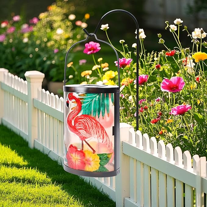 Hanging Solar Lantern Outdoor Waterproof Flamingo Solar Lights Glass Tabletop Decorative Lamp for Outdoor Patio | Lumora