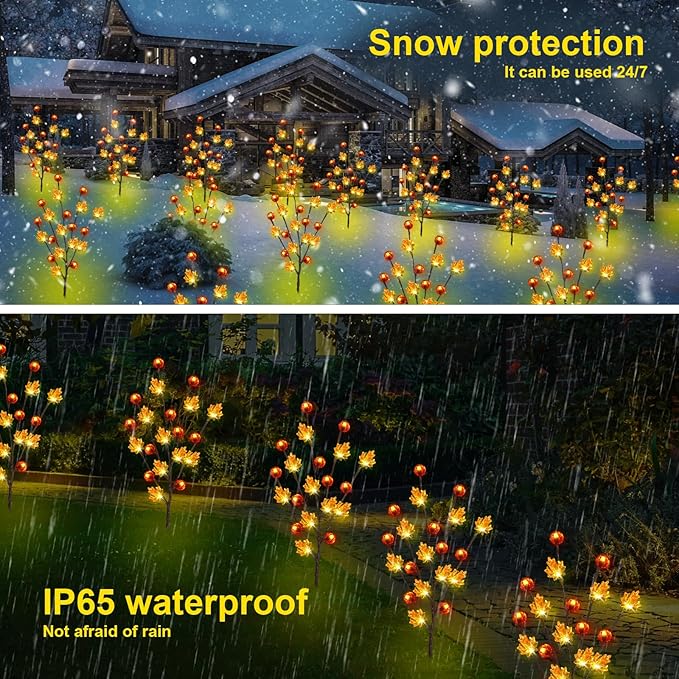 Fall Decor Solar Garden Lights Outdoor for Thanksgiving Decorations,4PACK 80LED Pumpkin Maple Leaf Tree with Friendsgiving Gifts,Solar Fall Decor Lights for Home/Garland/Thanksgiving Day