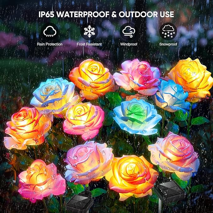 10 Pack Solar Flowers Lights Outdoor Waterproof for Garden Decor, Solar Garden Lights for Outside, Outdoor Solar | Lumora