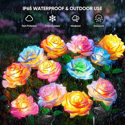 10 Pack Solar Flowers Lights Outdoor Waterproof for Garden Decor, Solar Garden Lights for Outside, Outdoor Solar Lights for Yard with Solar Rose Lights, Yard Decorations