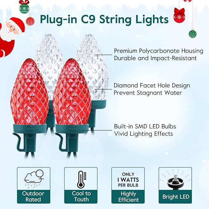 Brightown C9 LED Christmas Lights Outdoor, 66 ft 100 LED Strawberry String Lights, Waterproof Commercial Grade | Lumora