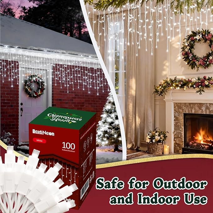 7ft Icicle Lights, 70 LED White Twinkle String Lights, Commercial Grade IP68 Waterproof, Soft Glow Mini LED Icicle Light for Christmas Party, Eaves, Roofs, Xmas Holiday Indoor Outdoor Decoration