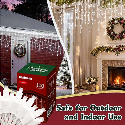 7ft Icicle Lights, 70 LED White Twinkle String Lights, Commercial Grade IP68 Waterproof, Soft Glow Mini LED Icicle Light for Christmas Party, Eaves, Roofs, Xmas Holiday Indoor Outdoor Decoration