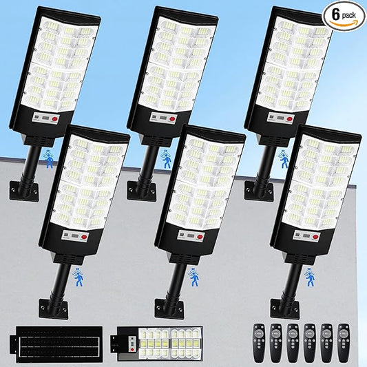 Solar Lights Outdoor Waterproof, 6500K 12000LM LED Dusk to Dawn Solar Street Light, Solar-Powered Flood Lights with Motion Sensor & Remote Control, Solares Parking Lot Light for Yard Walkway, 6-Pack