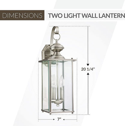 Generation Lighting 8468-965 Jamestowne Transitional Two - Light Outdoor Wall Lantern Outside Fixture, Antique Brushed Nickel Finish,Silver