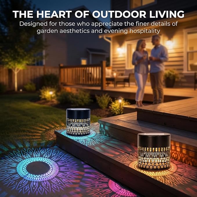 Decorative Solars Mandala Lights, Metal Solars Powered Outdoors Deck Steps Walls Lights, Mandala Theme Waterproof Fence Light for Garden Post Patio Backyard Yard Decor (Life Rings*4PCS)
