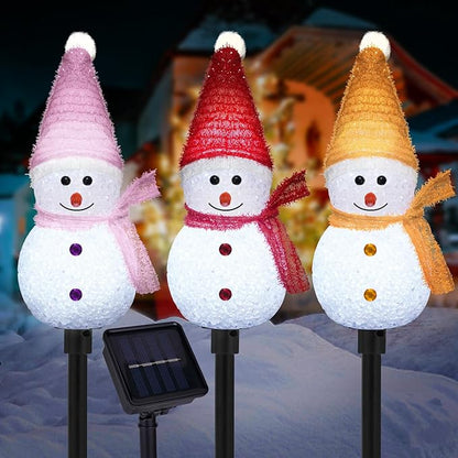 Christmas Pathway Lights Outdoor Snowman Pathway Lights Outdoor Solar Christmas Decorations 3 Pack Solar Pathway Lights Waterproof Snowman Decorations for Garden Yard Decor