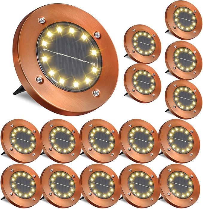 Solar Ground Lights Outdoor Waterproof Flat Garden Solar Disk Lights Floor 12 LED 16 Pack for Garden Patio Pathway | Lumora
