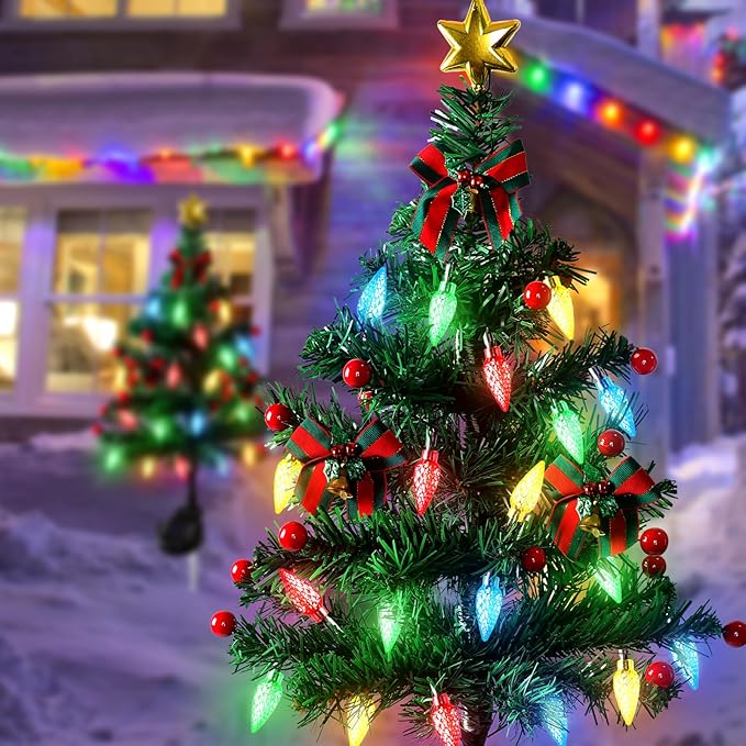 Dremisland 2Pack Solar Christmas Tree with 40LED Lights Outdoor Solar Christmas Decorations Waterproof Solar Powered Prelit Christmas Tree for Holiday Pathway Garden Yard (Solar Christmas Tree-2PCS)