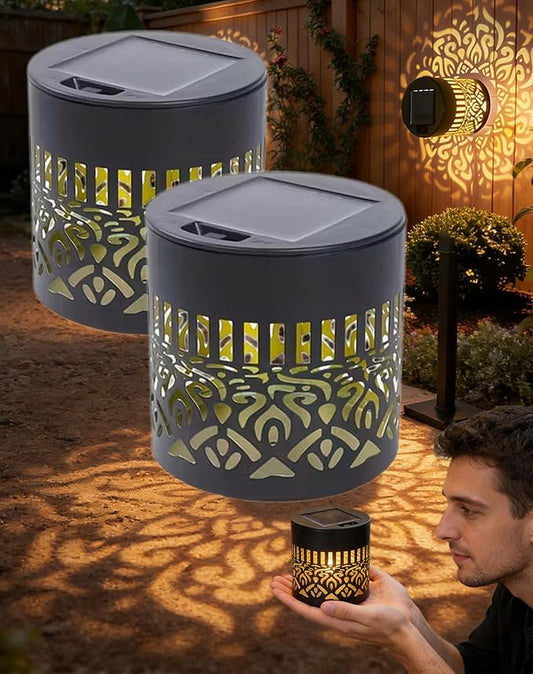 Decorative Solar Mandala Lights Outdoor, 3.34in Metal Solar Powered Outdoor Deck Step Wall Lights with Soft Warm Glow, Mandala Theme Fence Light for Garden Patio Backyard Decor (2Pcs)