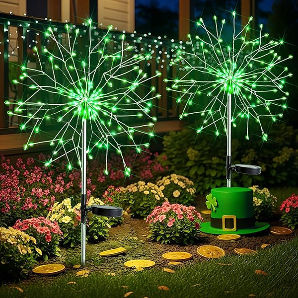 suddus St. Patrick's Day Decorations Solar Firework Lights - 150 LED Green Outdoor Garden Lights, 8 Modes DIY | Lumora