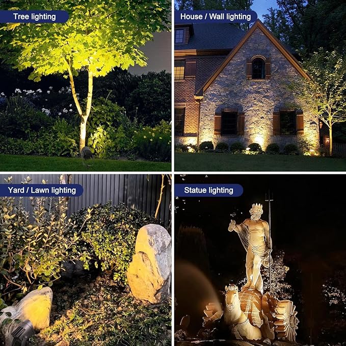 Led Landscape Outdoor Spot Light with Anti-glare Cap - Heavy Duty Waterproof IP67 120V Accent Light 270⁰ Adjustable Mount, 3000K Thickened Aluminum Spotlight for Bldg Yard Garden Tree (24 Watts)
