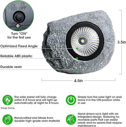 4 Pack Solar Garden Rock Lights Outdoor, 20 LM Bright White Spotlights with Auto On/Off, IP65 Waterproof 6000K Led Solar Powerd Landscape Stone Lights for Pathway Walkway Yard Patio