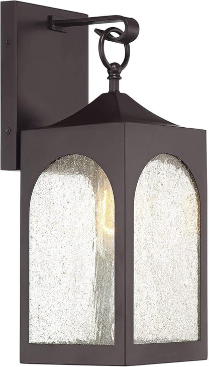 Possini Euro Design Tyne Modern Outdoor Wall Light Fixture Bronze Lantern 16 1/2" Seedy Glass Shade for Exterior Barn Deck House Porch Yard Patio Outside Garage Front Door Garden Home Roof Lawn