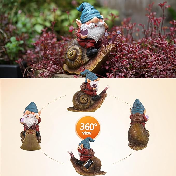 Gnome Garden Decor Statue Solar Gnomes Decorations for Yard with Lantern Light Outdoor Decorations Patio Birthday Gift for Mom Grandma