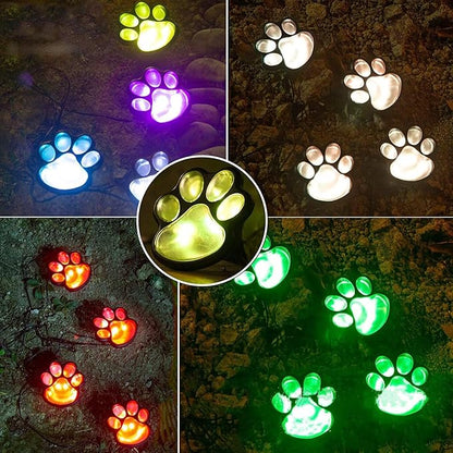 4 Solar Dog Animal Paw Print Lights Garden Statue Lantern Led Path 3" Light Lamp for Outdoor Garden Path Landscape Walkway Yard (Colorful)