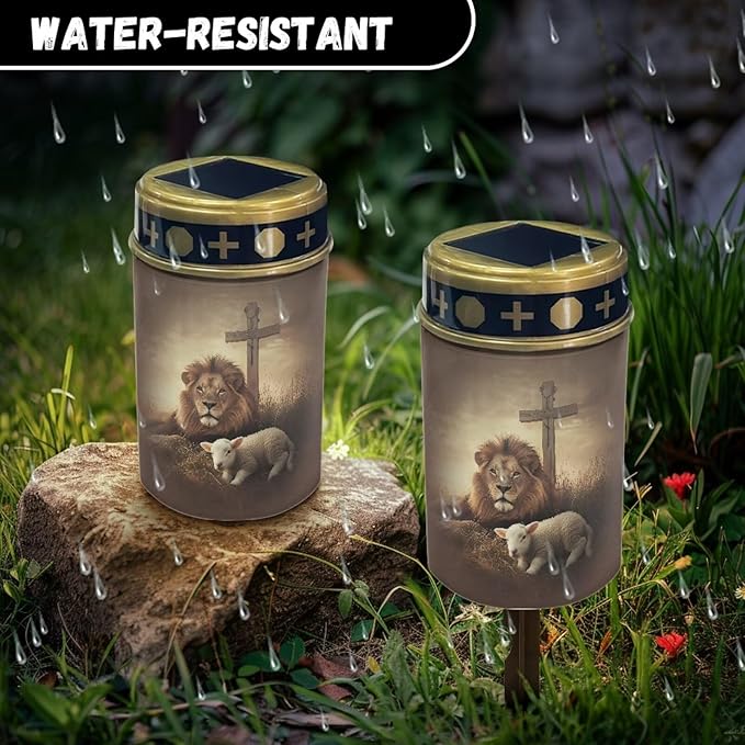 Lamb Lion Solar Lights for Grave Cemetery Decor Solar Lights Outdoor Waterproof for Grave Lamp