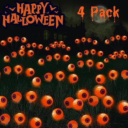 4 Pack Halloween Decorations Outdoor Path Lights - 32LED Solar Eyeball Pathway Light Swaying by Wind, Waterproof Solar Halloween Stake Lights for Garden Yard Porch Patio Pathway (Orange)