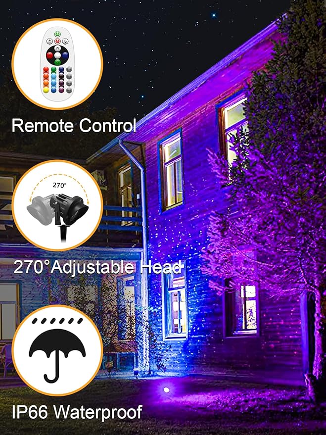 ZUCKEO 15W Christmas Spotlights Outdoor Spot Lights RGB Color Changing Landscape Lights, 120V Waterproof LED | Lumora