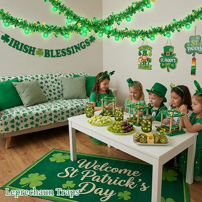 20FT St Patrick's Day Garland Lights, Plug in Outdoor Green Global String Lights and Tinsel Shamrock Garland Set, Parallel Connectable for Home Garden Irish Saint Patrick Party Decorations
