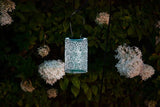 Allsop Soji Stella - Tin Art' Punched Luminaria - Cylinder - 7.5" - Outdoor Solar Latern - Metallic Emerald | Lumora