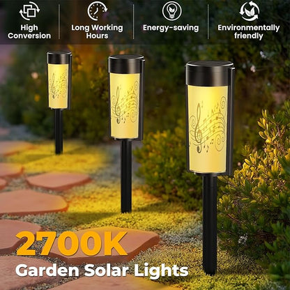 4 Pack Solar Pathway Lights Outdoor Waterproof Musical notes stave line symbols for staff music key note theme Treble Solar Garden Lights LED Landscape Lighting for Yard Walkway Lawn Garden Decor