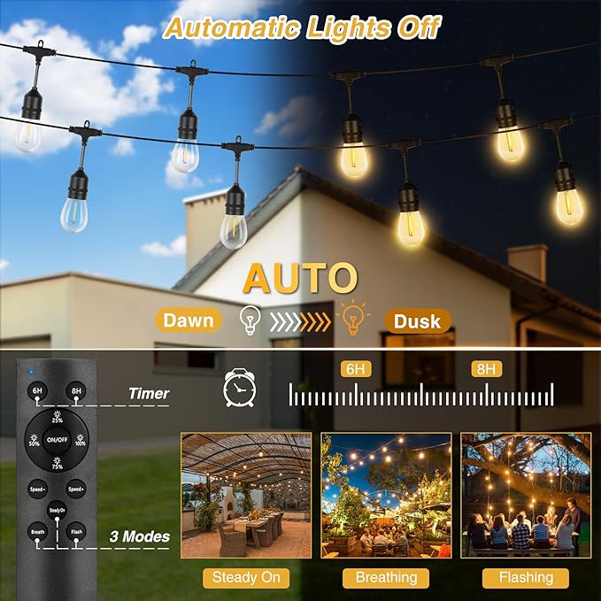 ZJOJO Solar String Lights Outdoor Waterproof 100FT,Solar Lights Outdoor with 30+2 Shatterproof Bulbs IP65, Patio Lights Solar Powered &USB Port, LED String SolarLights for Outside Decor