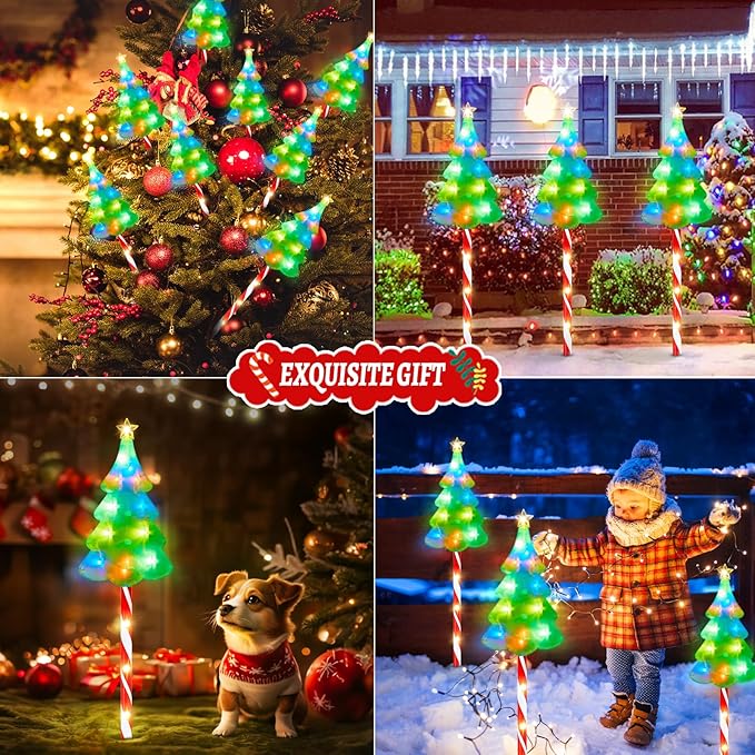 KOOPER Christmas Decorations Outdoor Solar Christmas Tree Candy Cane Stake Lights, 6 Pack Brighter 102 LED Solar Christmas Pathway Lights Outdoor, 10 Modes Christmas Decorations for Indoor Yard