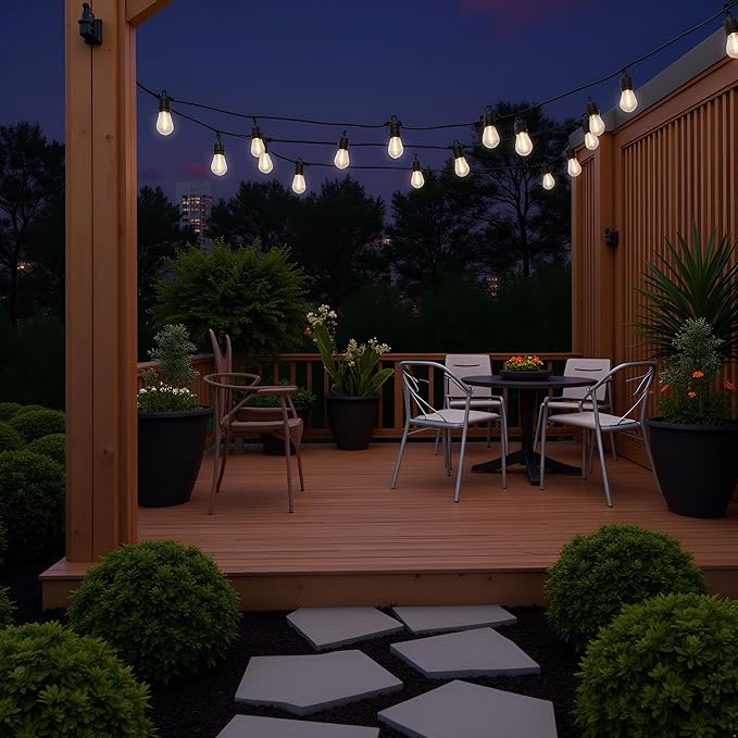 LED Patio String Lights, 35ft 18 Lights Solar Powered, E26 Socket with S14 Bulbs Weatherproof Outdoor Bistro Lights | Lumora