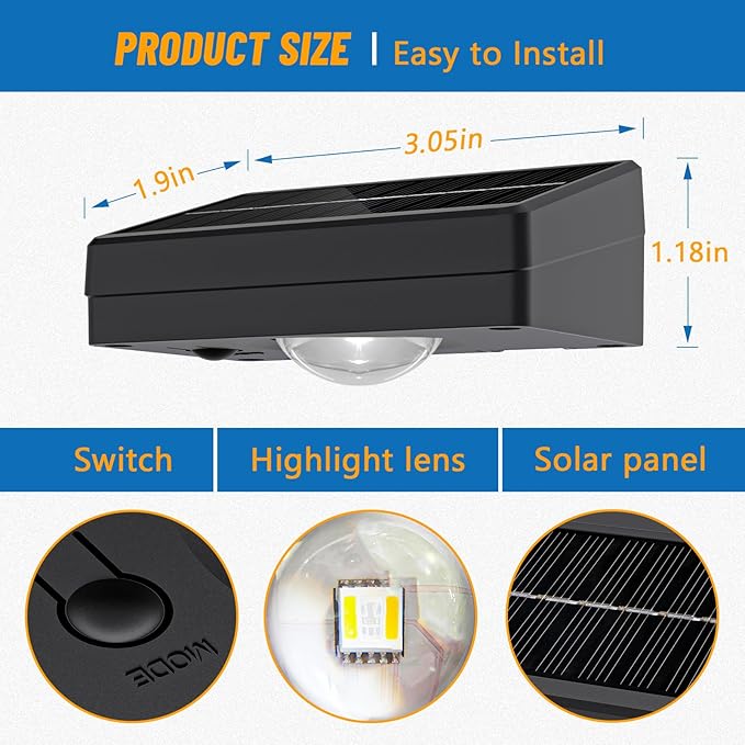 NIORSUN Solar Fence Lights Outdoor Waterproof,Warm & Cool White RGB，8 Pack LED Spot Lens Deck Lights 9 Mode，Solar Powered Wall Lighting Decor for Outside Patio Step Backyard Railing Pool Black