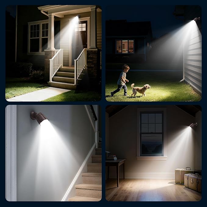 2 Pack Motion Sensor Light Outdoor Battery Operated, 4000mAh Rechargeable 600 Lumen Battery Outside Lights Spotlight, IP65 Waterproof for Porch, Garage, House