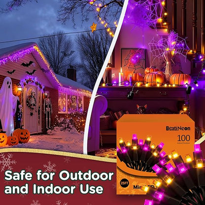 Halloween String Lights (Orange & Purple - Steady, 25FT), Mini LED String Lights, IP68 Waterproof Fairy Lights for Outdoor Indoor Holiday Party Patios Wedding Valentines Day Xmas Decor