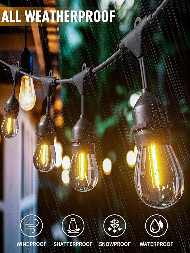 DAMAING LED Outdoor String Lights 150FT,Shatterproof IP65 2 Pack x 75Ft Patio Lights for Heavy Duty Hanging Lights Waterproof,Outdoor Edison String Lights for Outside House Backyard,Porch,Yard