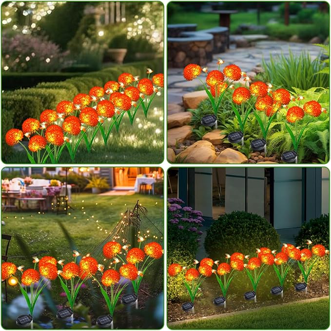 2 Pack Solar Outdoor Decorative Lights, Garden Lights Solar Powered Waterproof with Swaying Bees Lights & Flowers, Gifts for Women Grandma, Solar Decorations for Garden Yard Lawn Ornaments (Bee Warm)