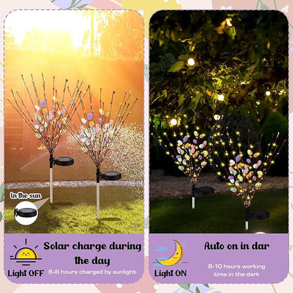 2 Pcs Solar Easter Egg Lights Waterproof Egg Stake Lights Decorative Garden Firefly Outdoor Easter Light for Lawn Trails Landscaped Yards Pathway Porches and Patio Decorations