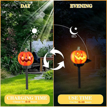 Zerodeko Solar Halloween Pumpkin Stake Light Outdoor Decorative Solar Pathway Lamp Resin Garden Decoration for Patio Yard Lighting